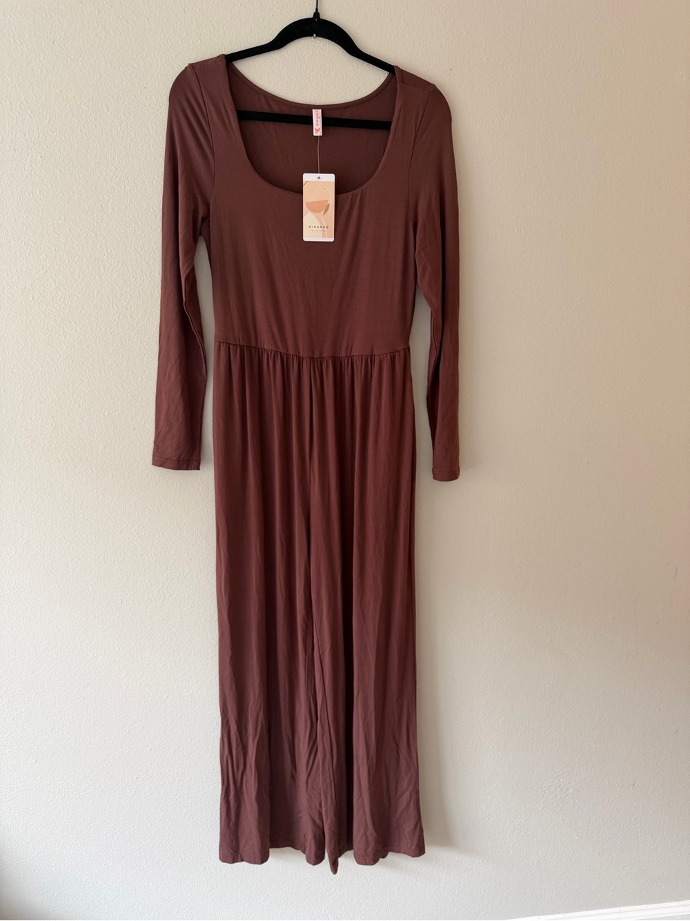 Wide-Leg Brown Jumpsuit - Picture 3 of 9